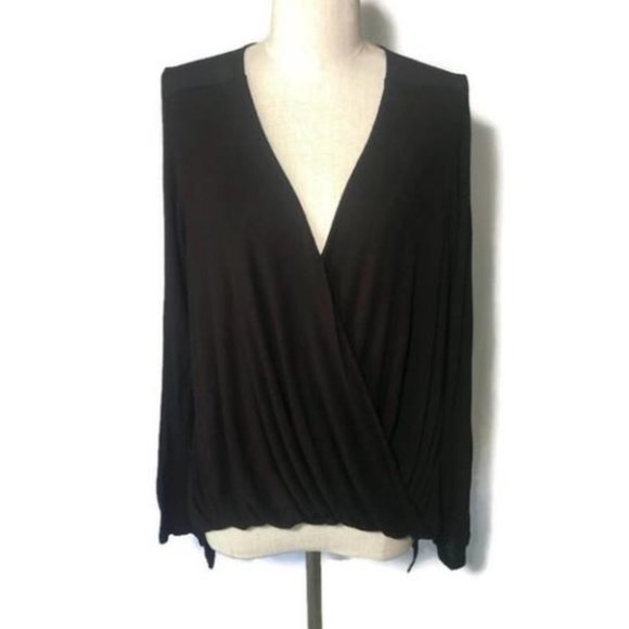 EVERLEIGH M black long sleeve faux wrap top - Picture 1 of 1